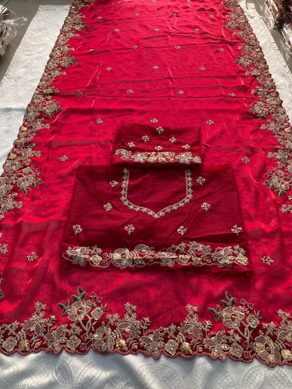 Sequinned heavy embroidery saree