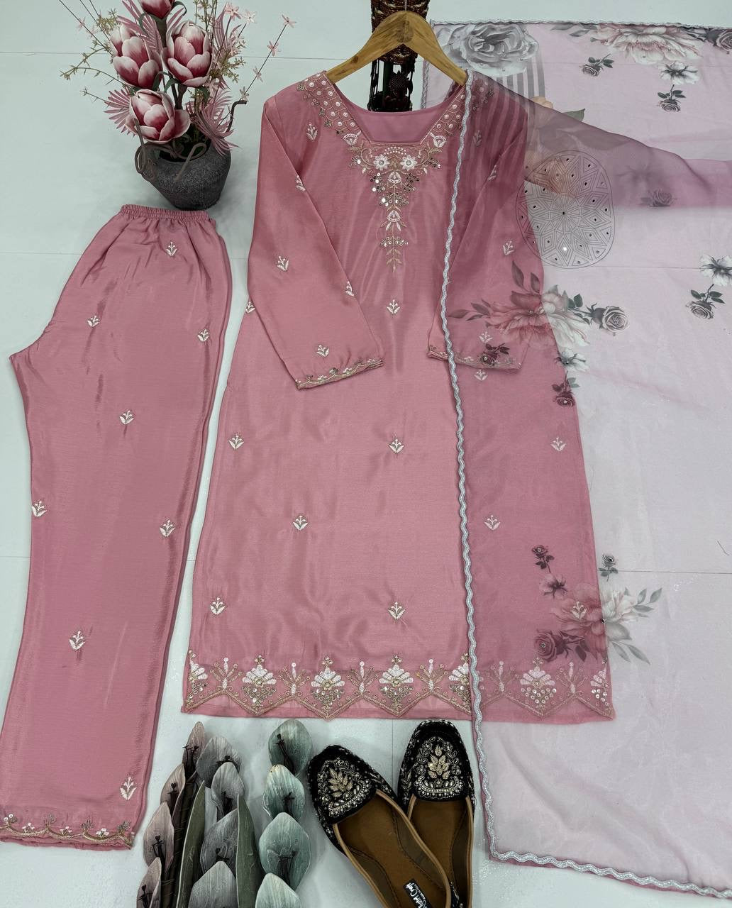 Pink straight kurta set
