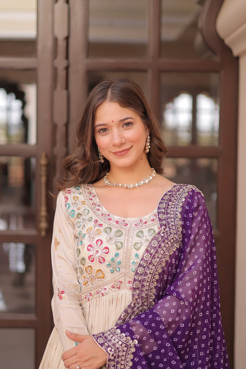 Gown with contrast dupatta