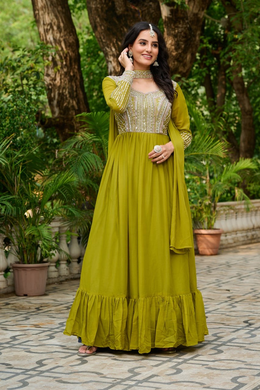 Beaded sequin work anarkali gown