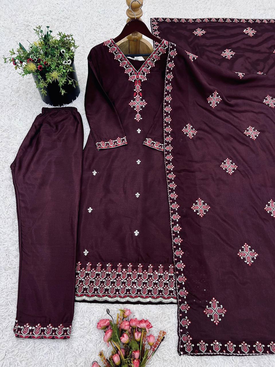 Silk straight kurta set