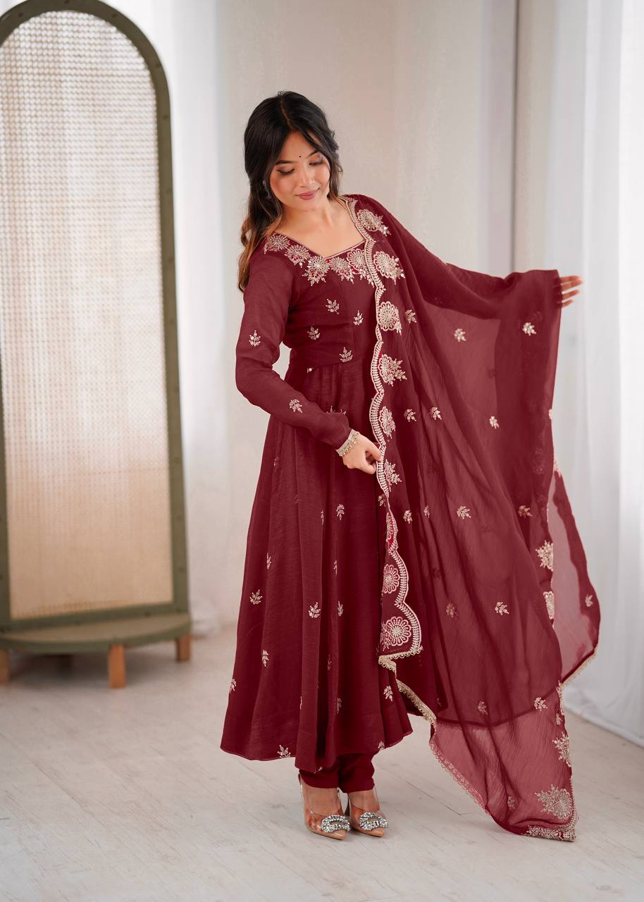 Maroon Silk gown set