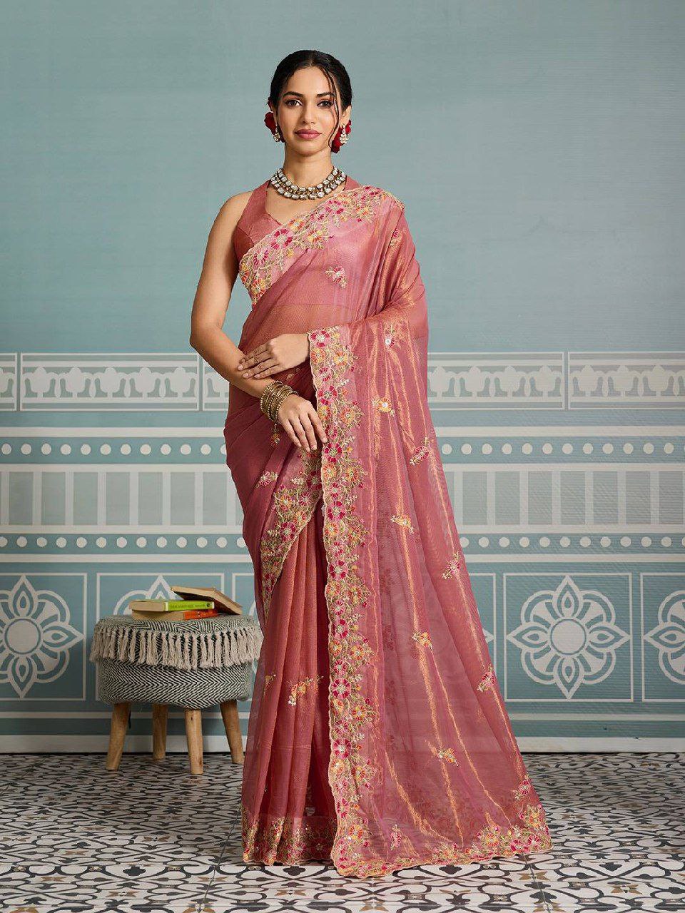 Chikankari embroidery net saree