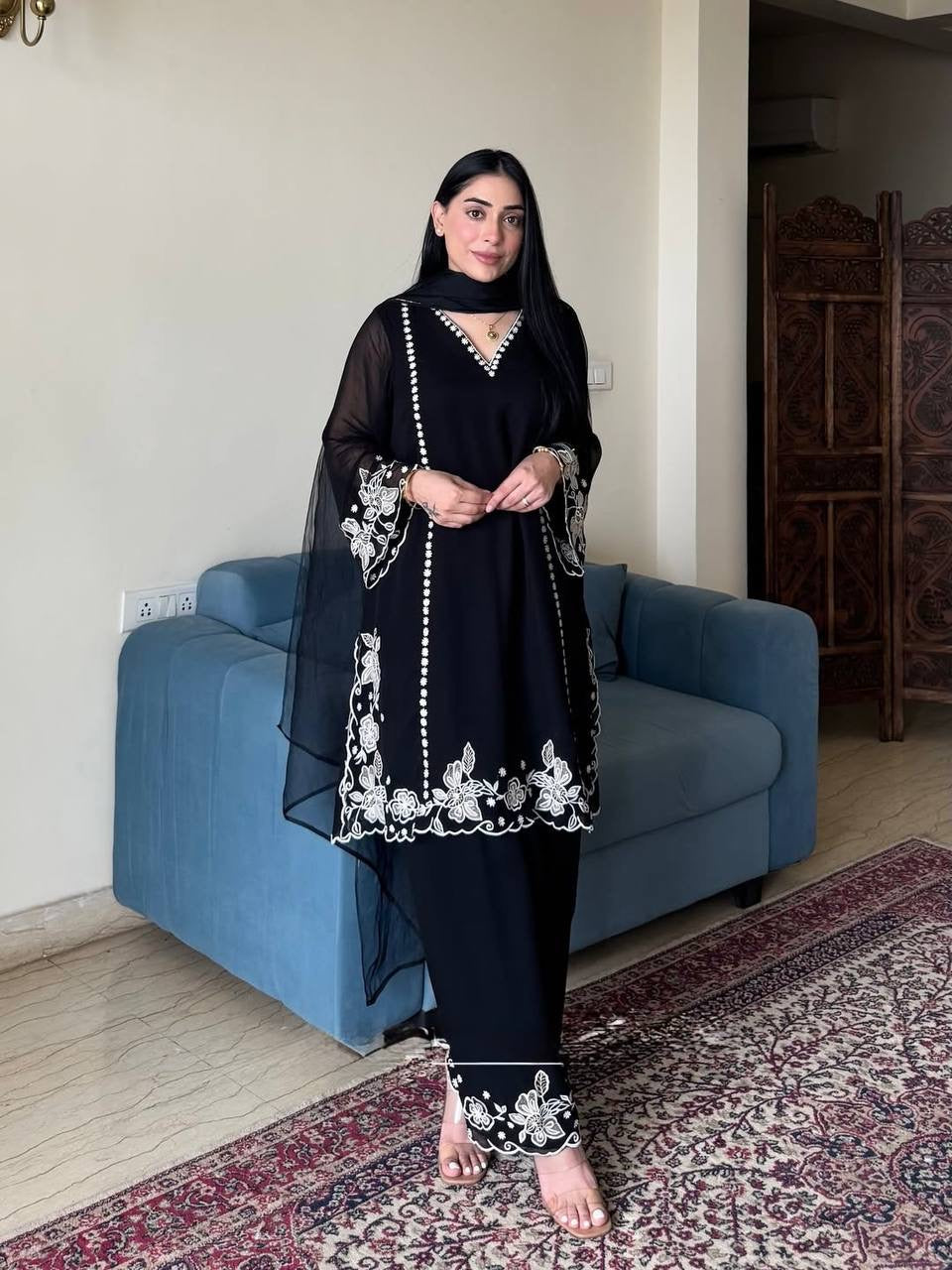 Black kurta set with dupatta