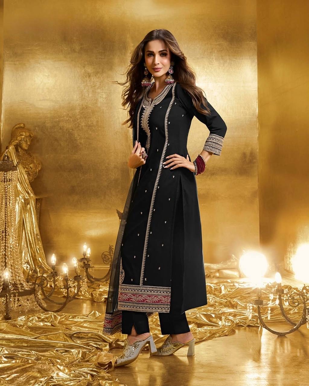 Deep black sequin work kurta set