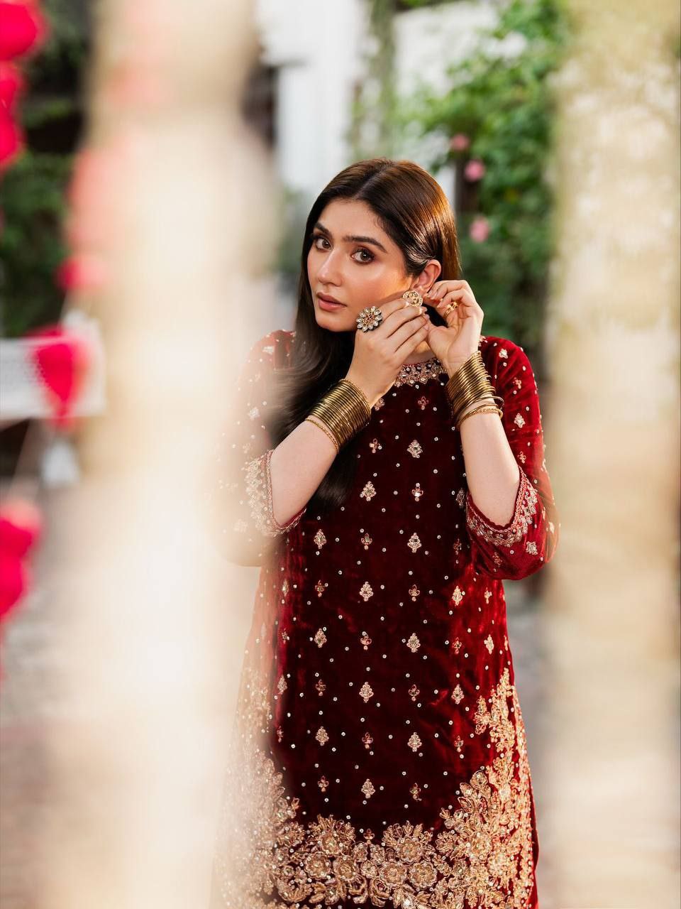 Deep Maroon velvet kurta set