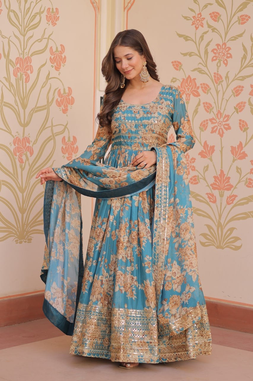 Floral Gown with dupatta