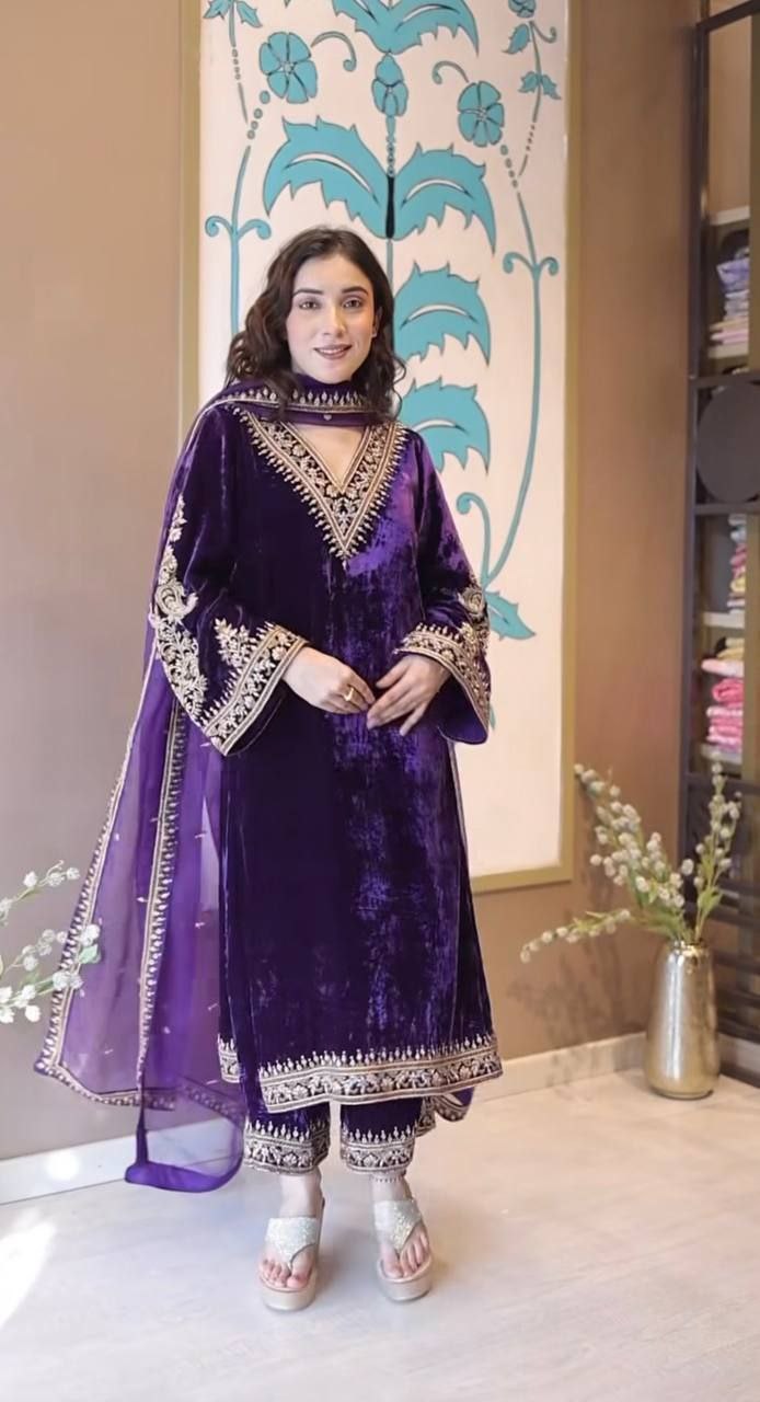 Deep purple pakistani suit set
