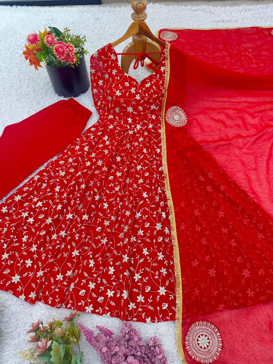 Heavy Red anarkali set