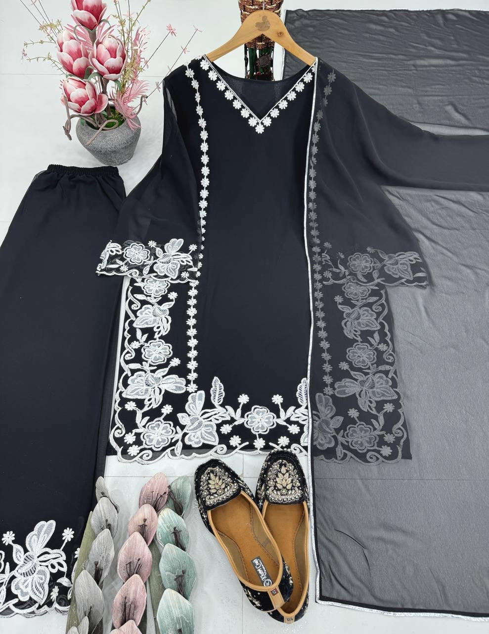 Black kurta set with dupatta