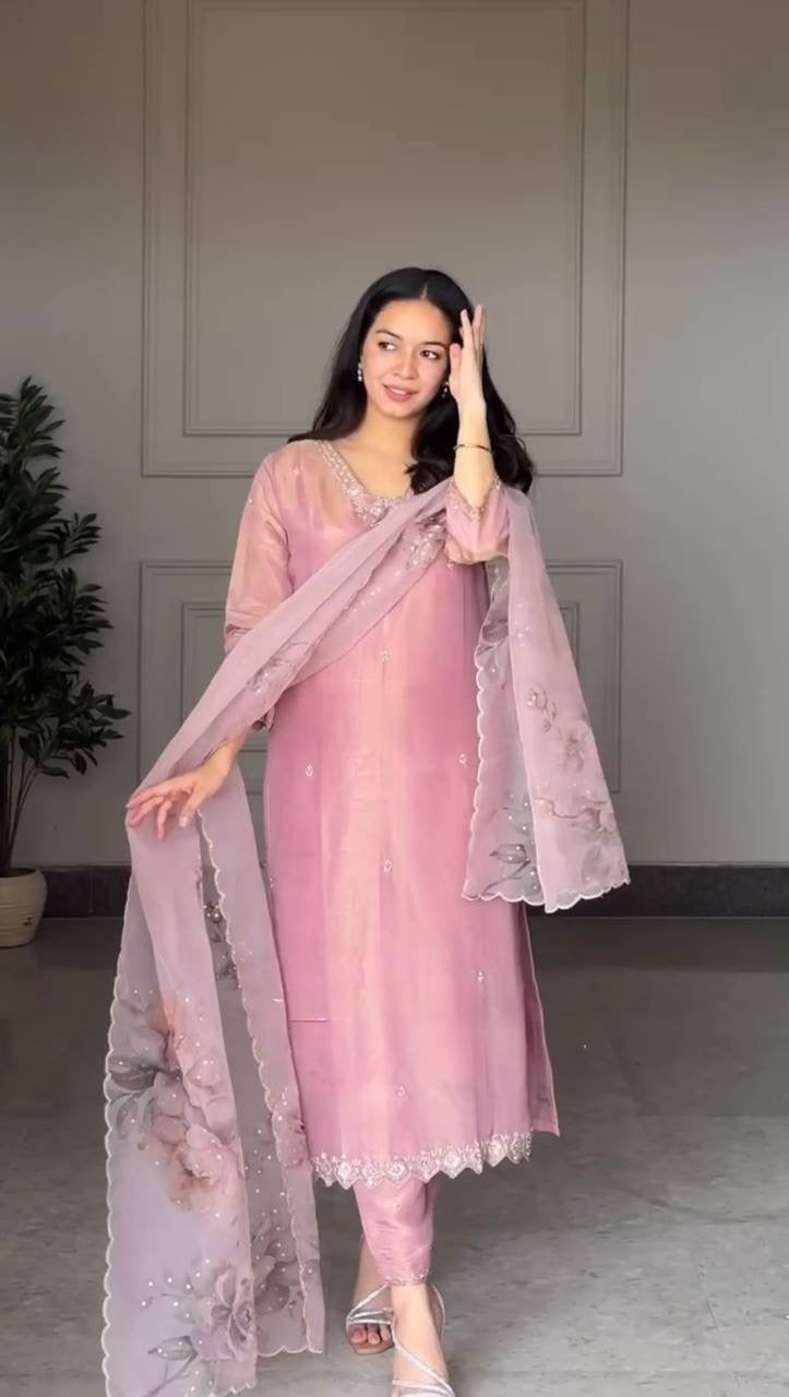 Pink straight kurta set