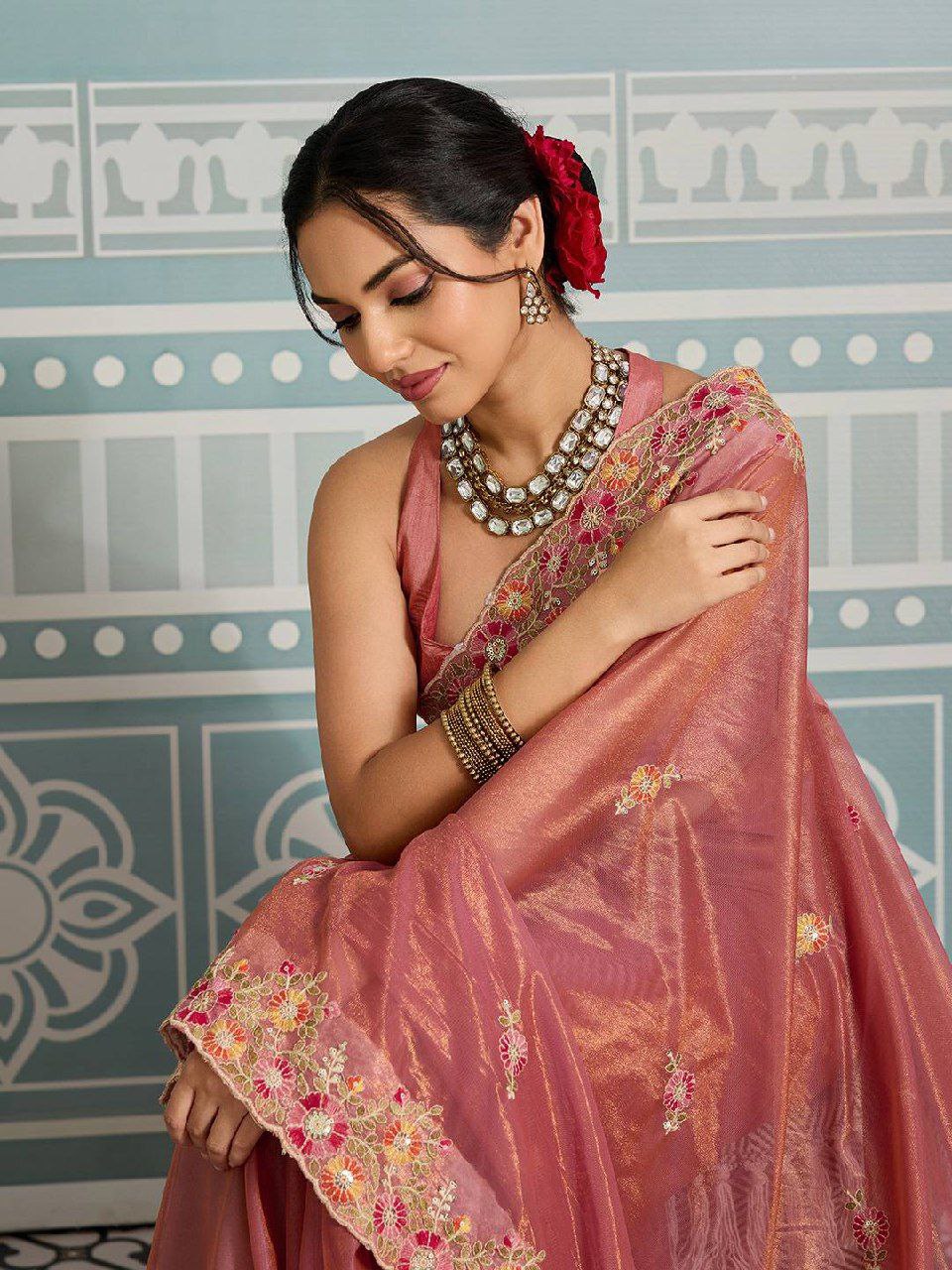 Chikankari embroidery net saree