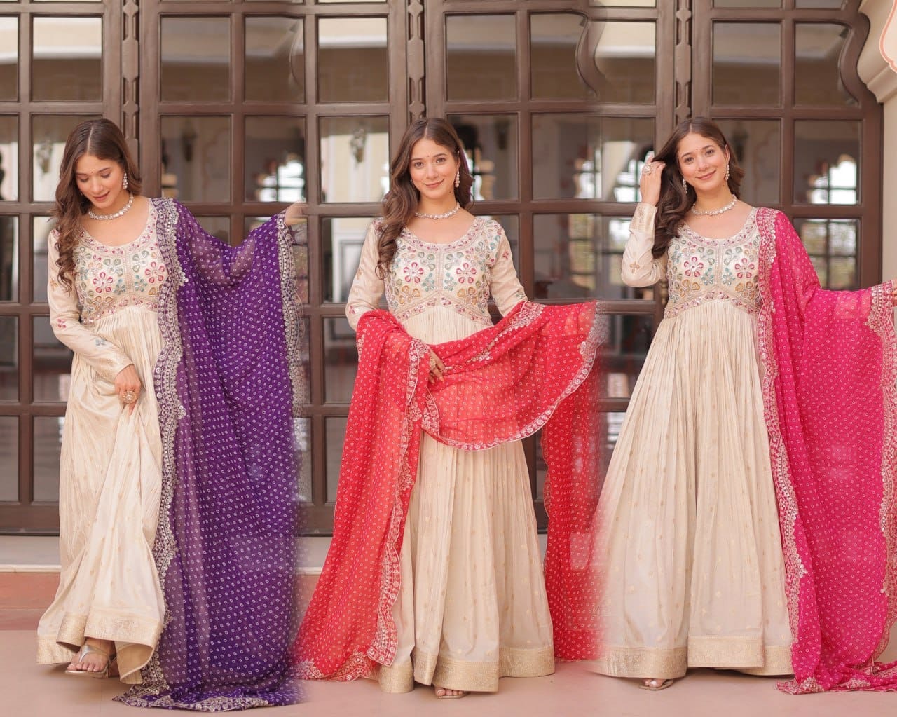 Gown with contrast dupatta