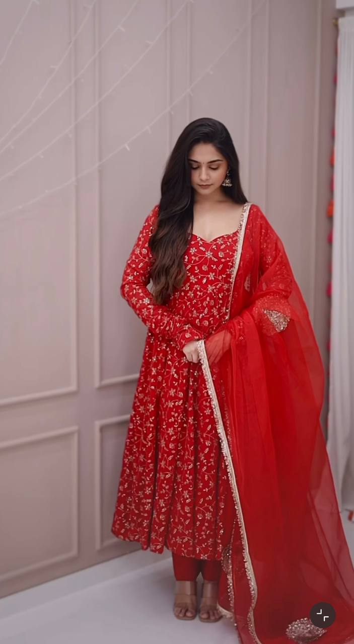 Heavy Red anarkali set