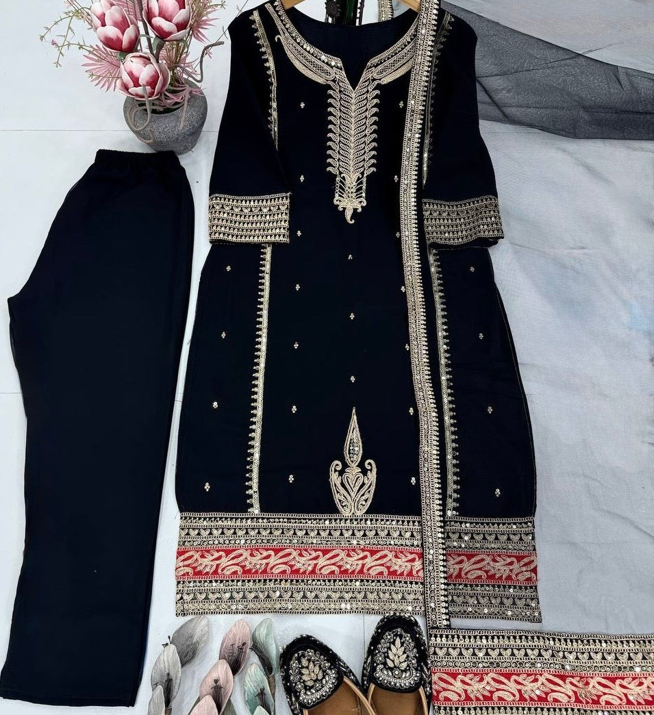 Deep black sequin work kurta set
