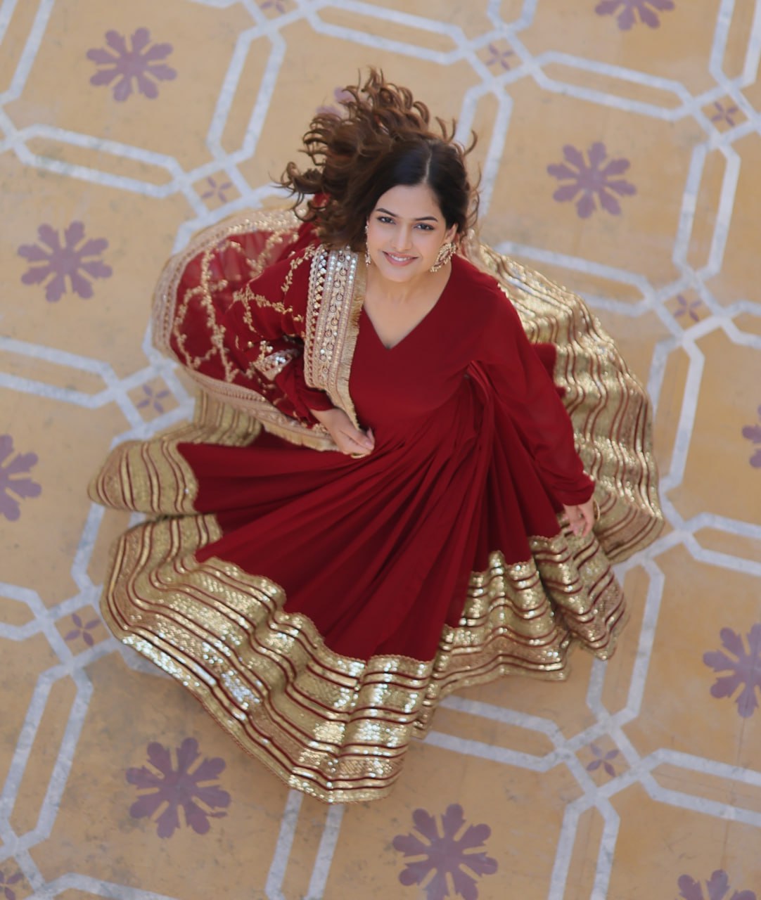 Red georgette gown set