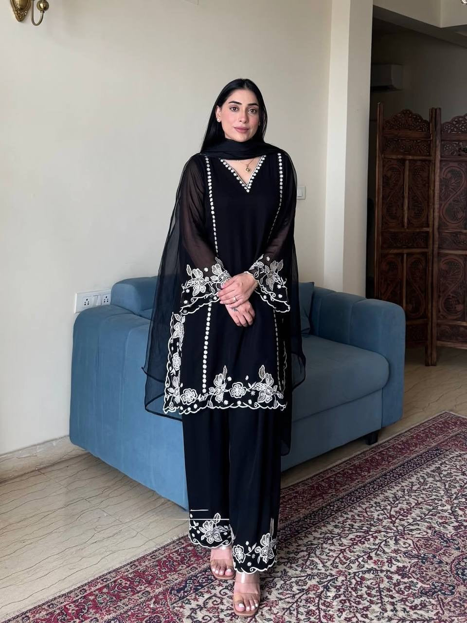Black kurta set with dupatta