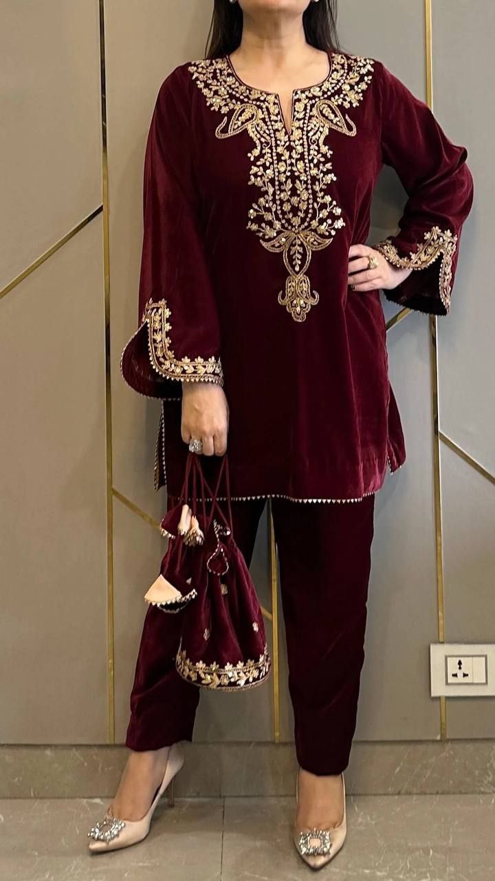 Velvet Kurta pant set