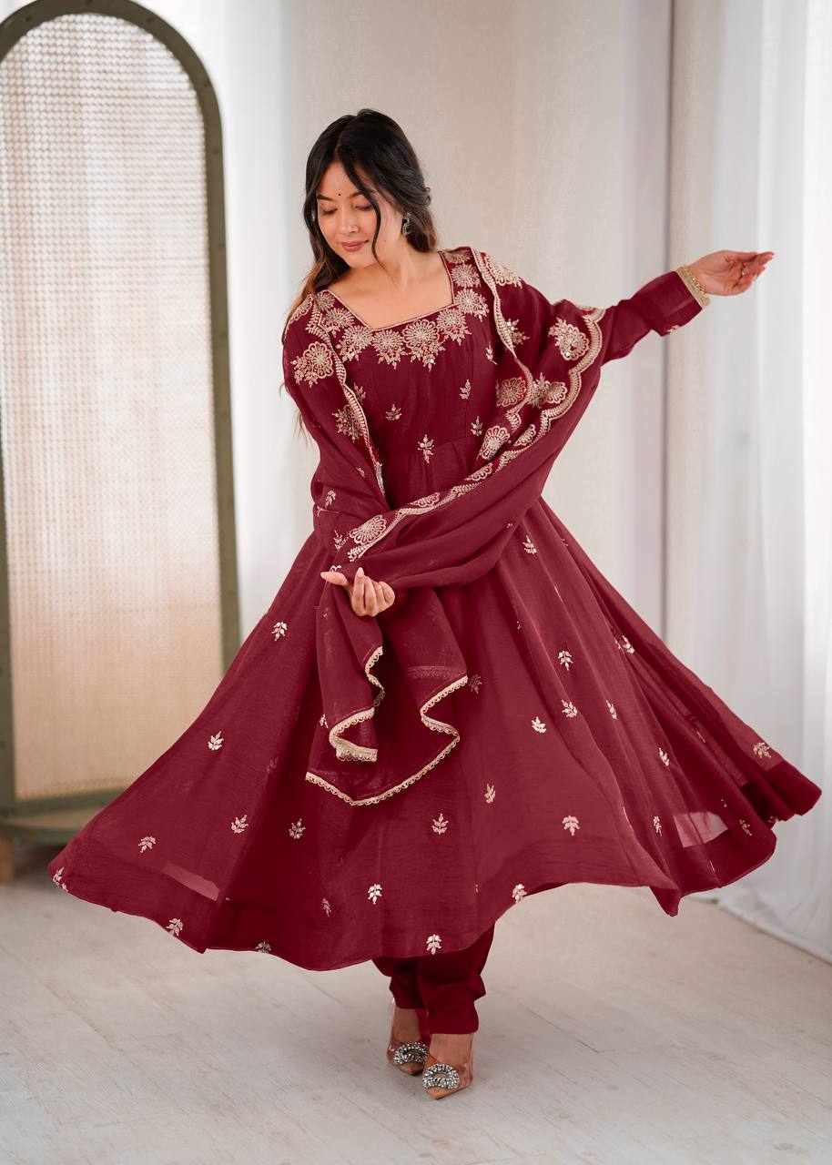 Maroon Silk gown set