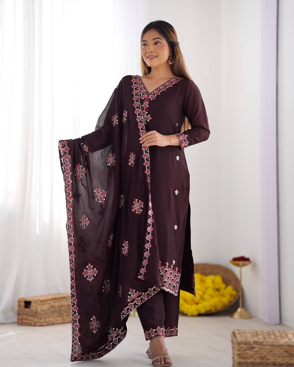 Silk straight kurta set