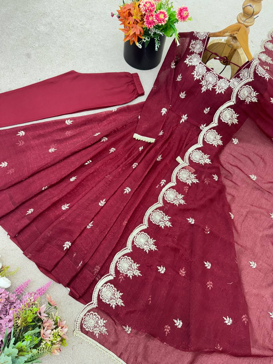 Maroon Silk gown set
