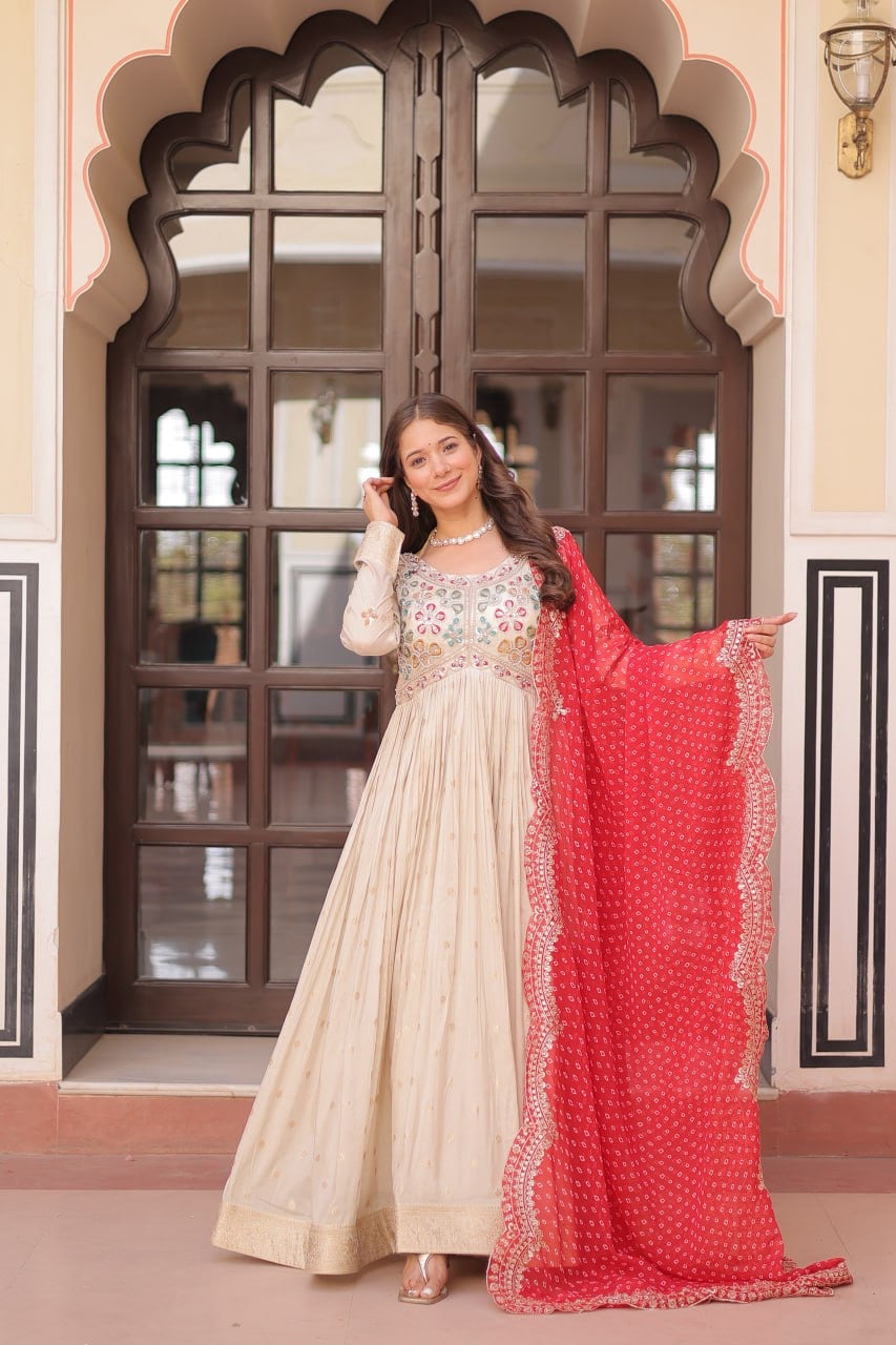 Gown with contrast dupatta
