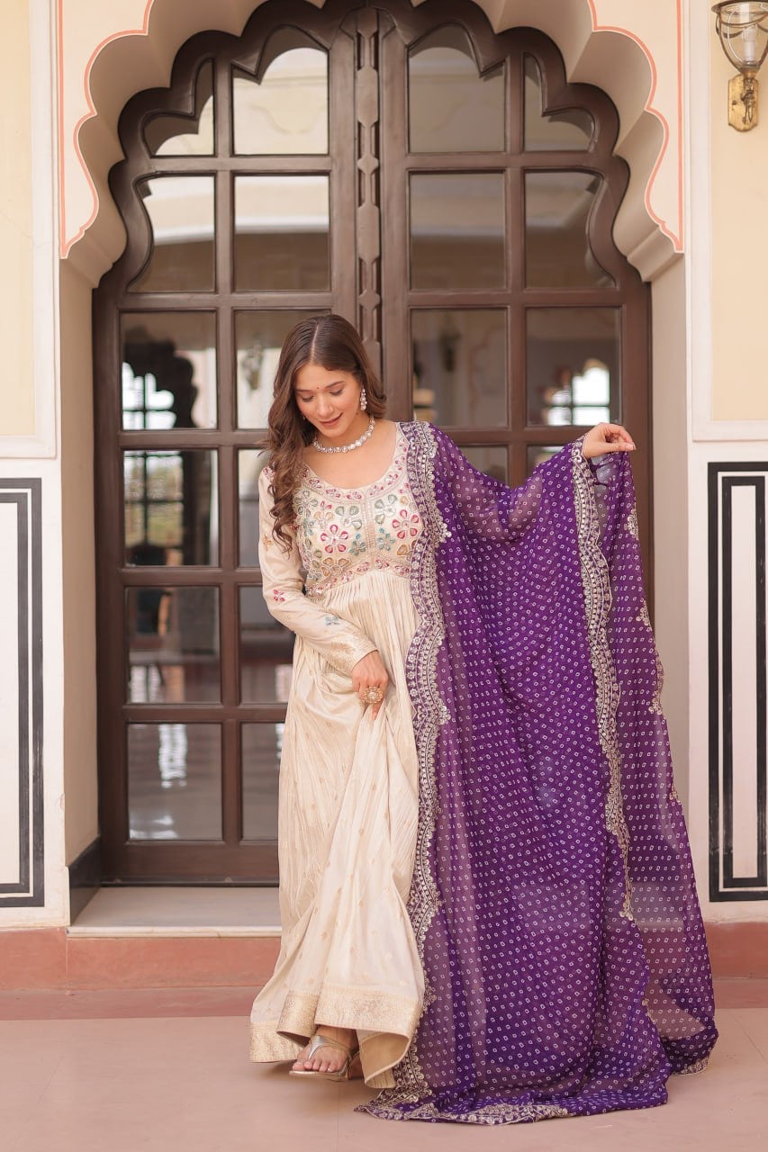 Gown with contrast dupatta