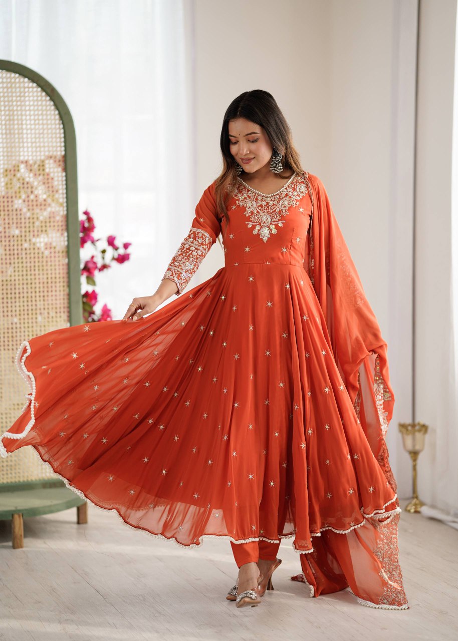 Orange anarkali suit 3 piece