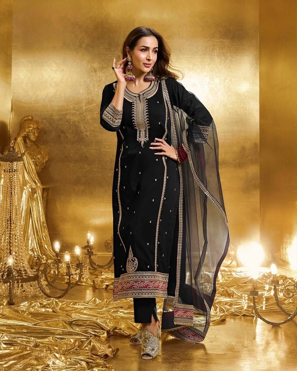 Deep black sequin work kurta set