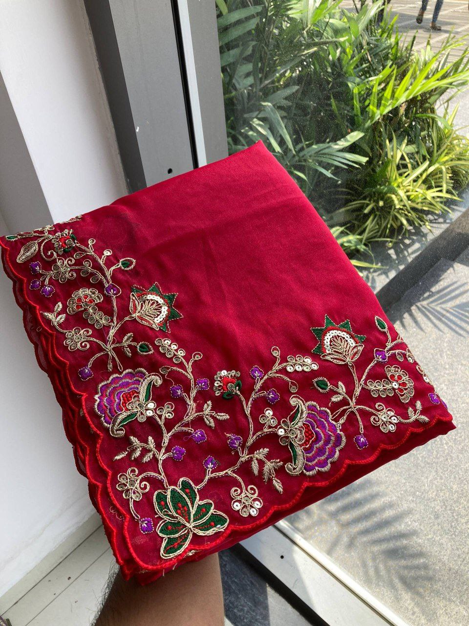 Ombre pink red saree