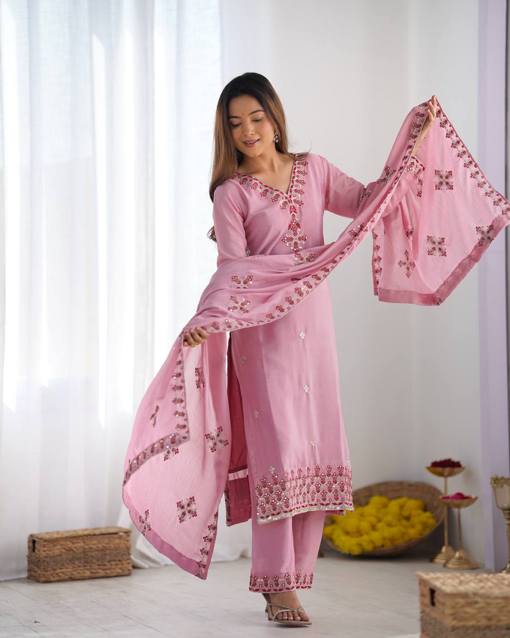 Silk straight kurta set