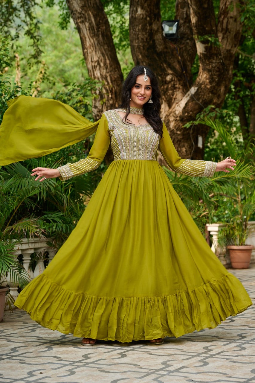 Beaded sequin work anarkali gown