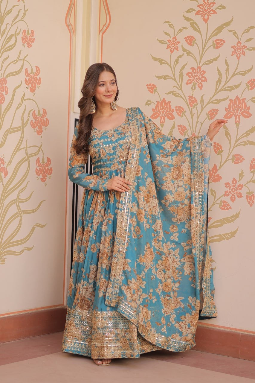 Floral Gown with dupatta