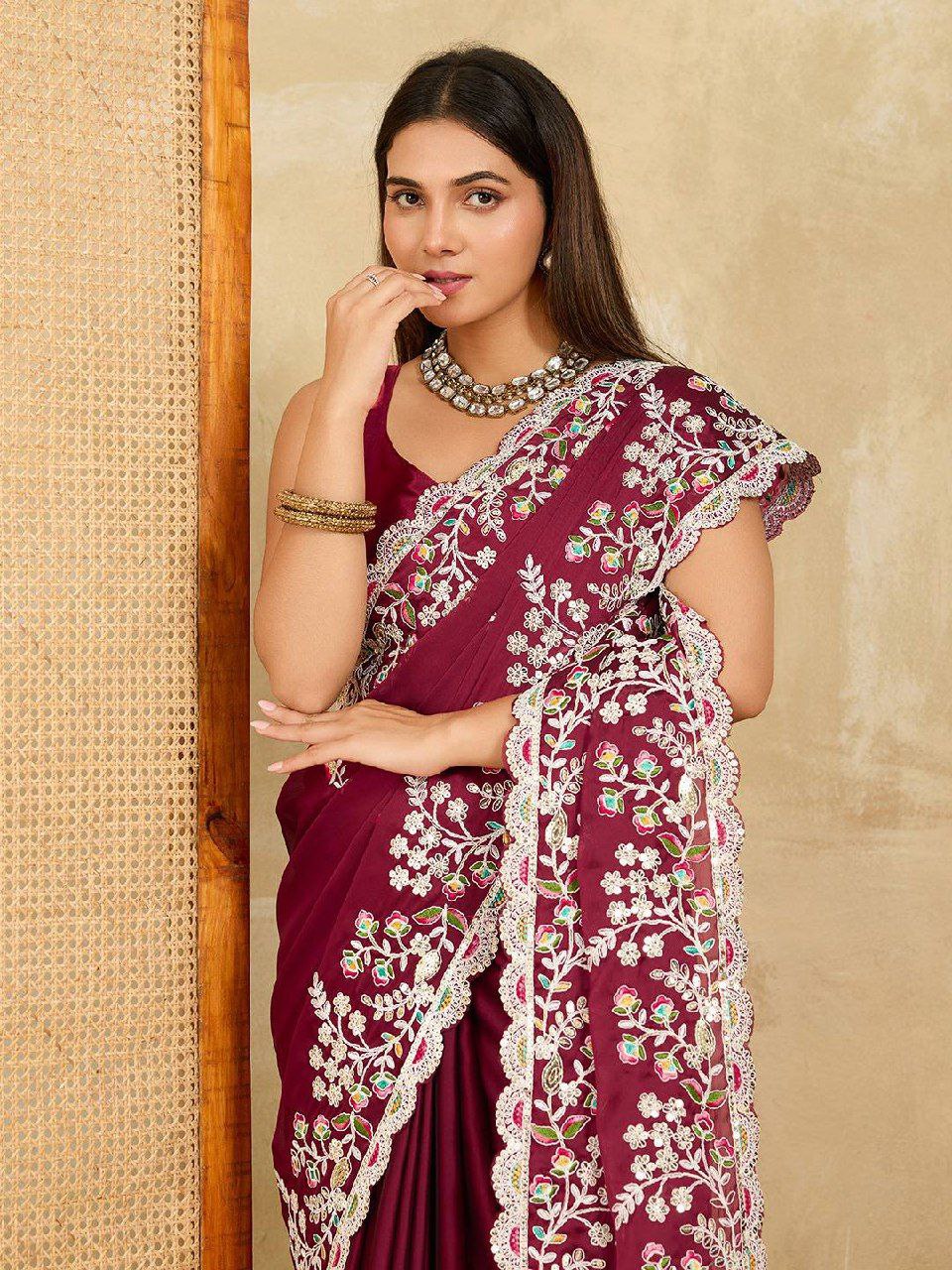 White embroidery saree