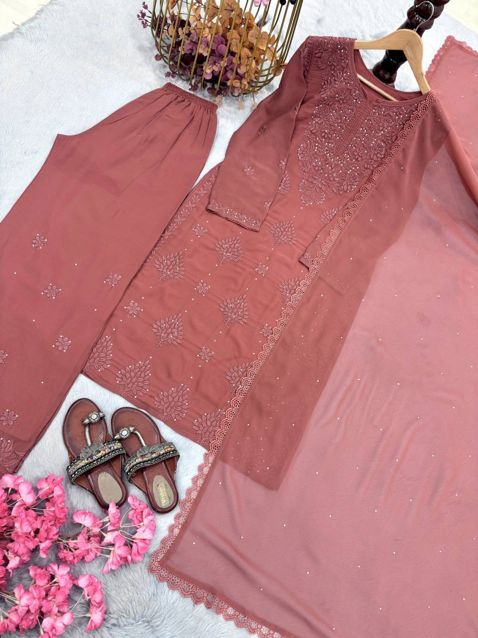 Chikankari sequin kurta set