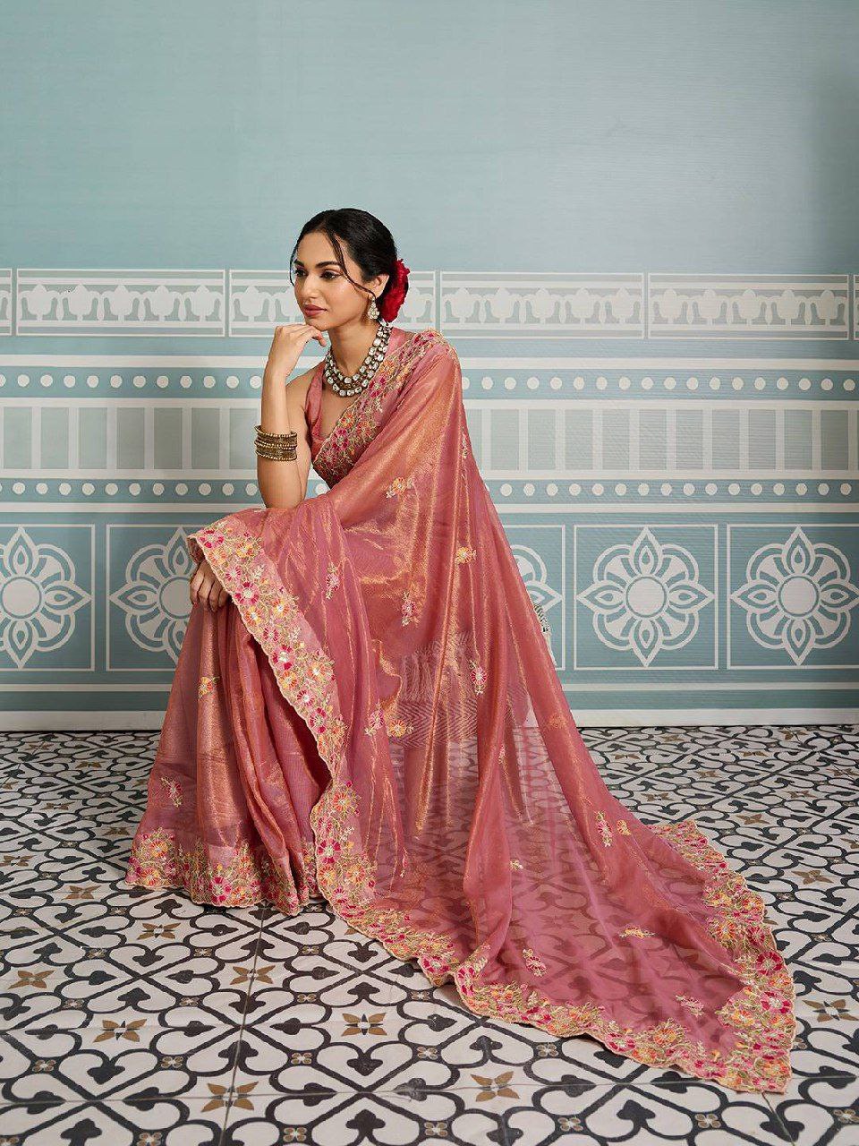 Chikankari embroidery net saree