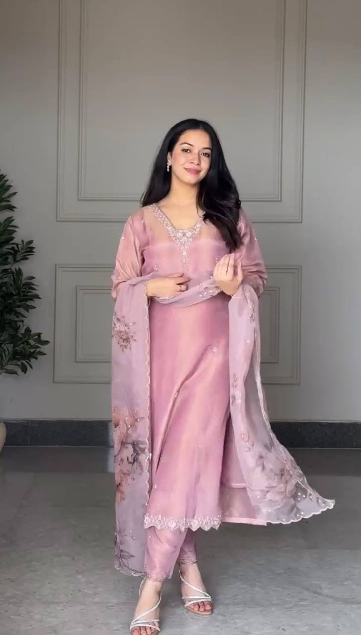 Pink straight kurta set