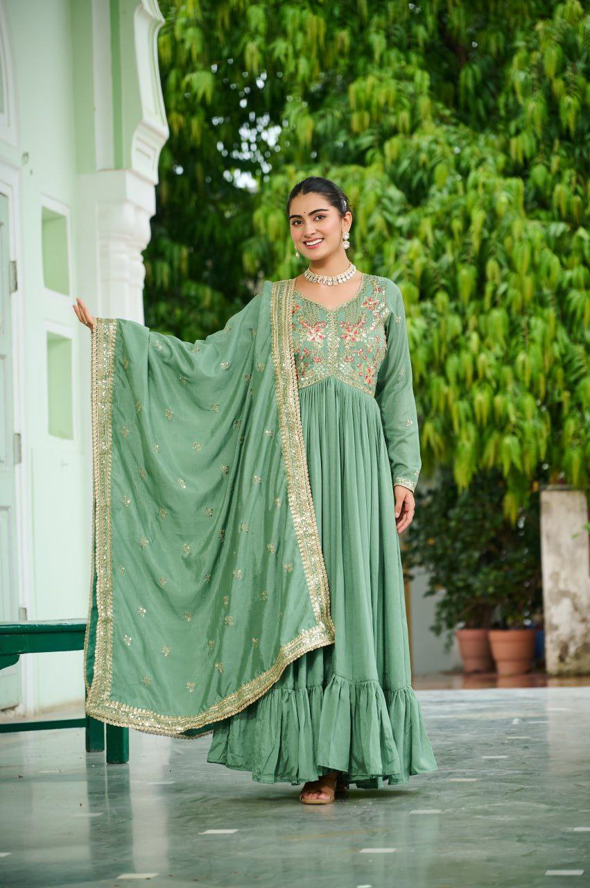 Silk anarkali gown with dupatta