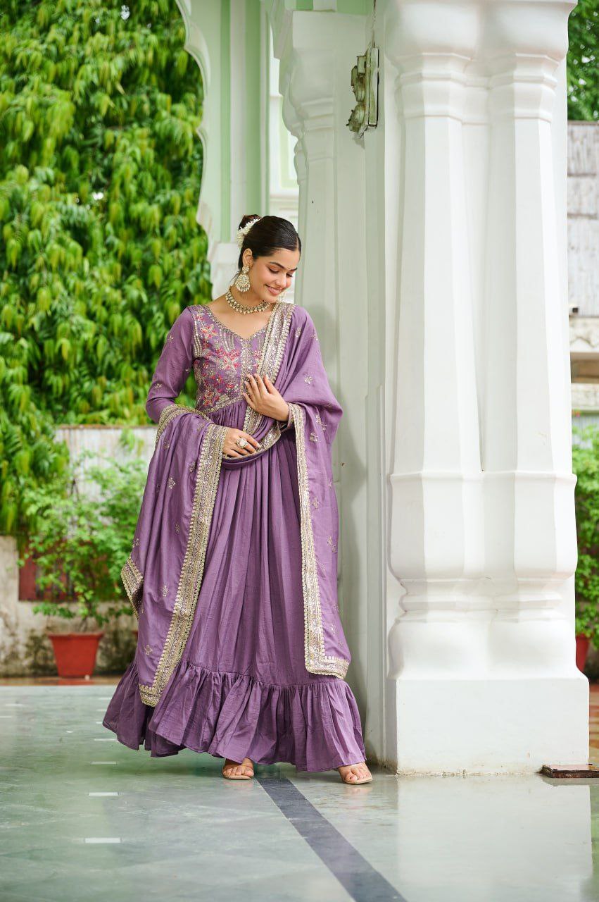 Silk anarkali gown with dupatta