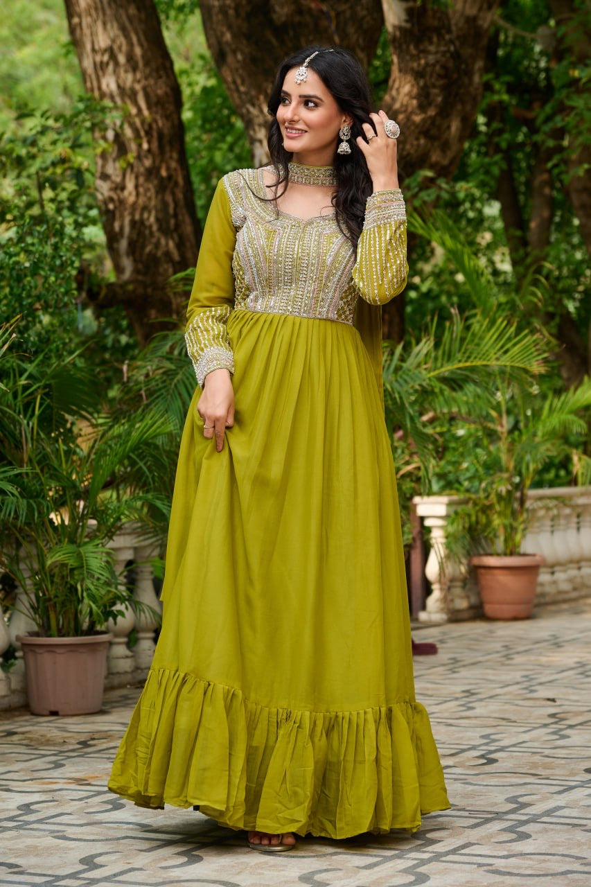 Beaded sequin work anarkali gown