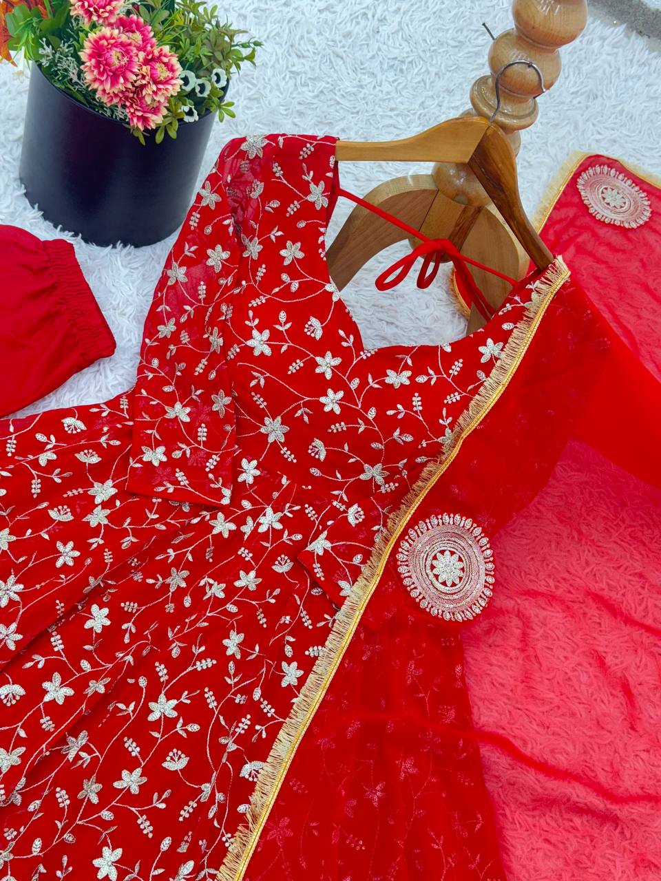 Heavy Red anarkali set