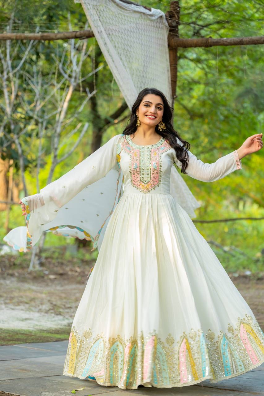 Embellished gown with duppata