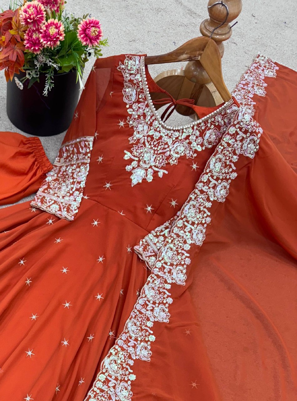 Orange anarkali suit 3 piece