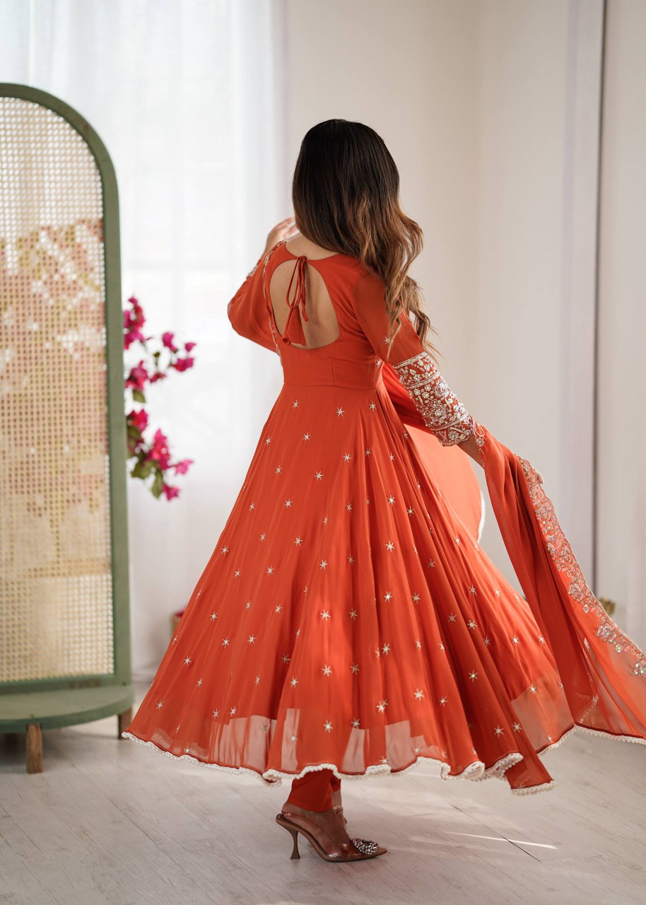 Orange anarkali suit 3 piece