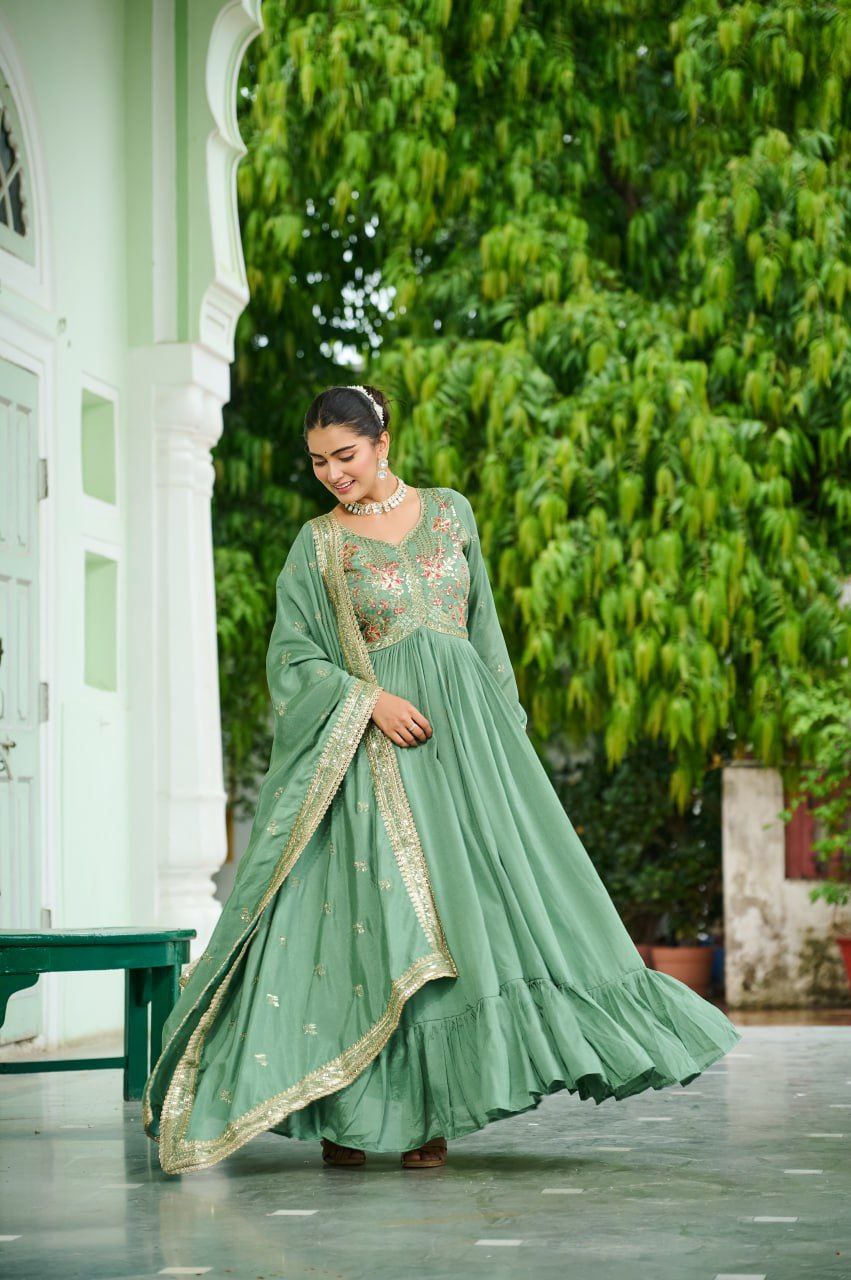 Silk anarkali gown with dupatta