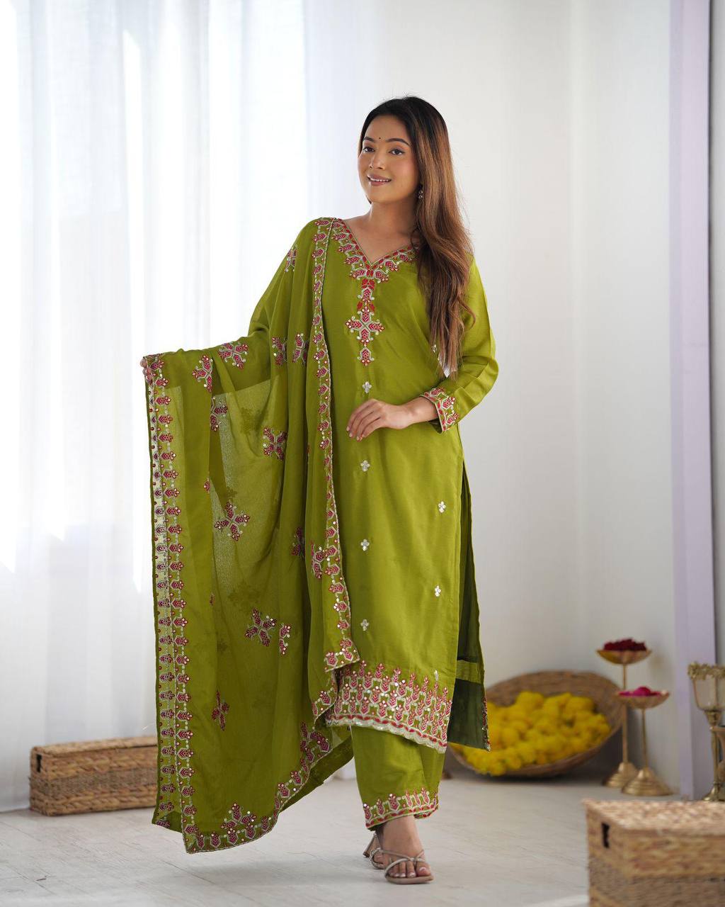 Silk straight kurta set