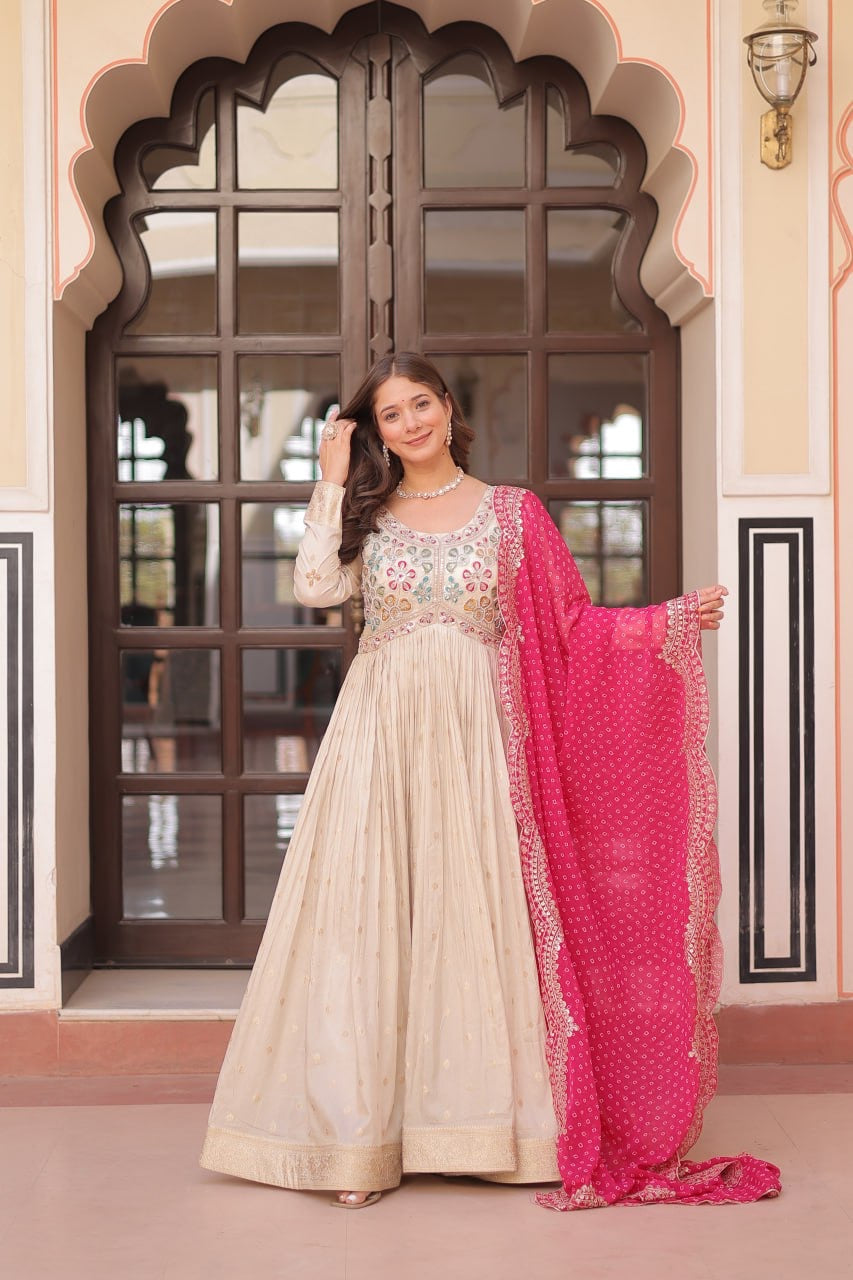 Gown with contrast dupatta