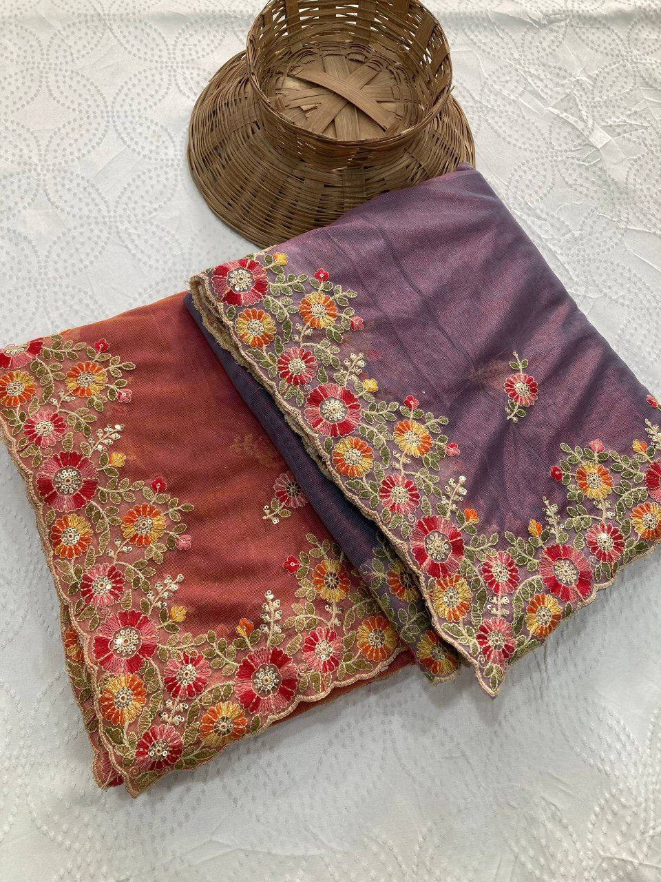 Chikankari embroidery net saree