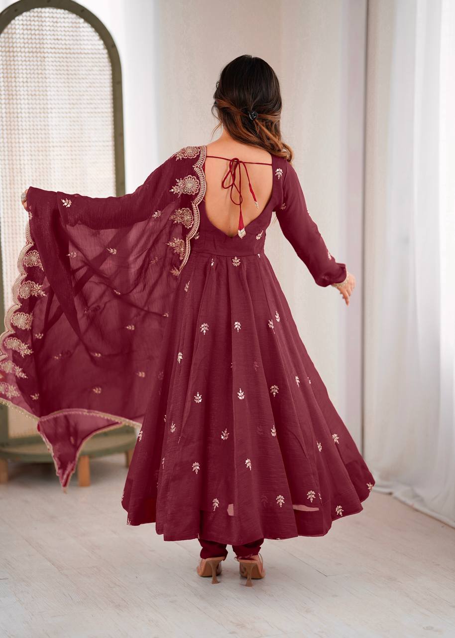 Maroon Silk gown set