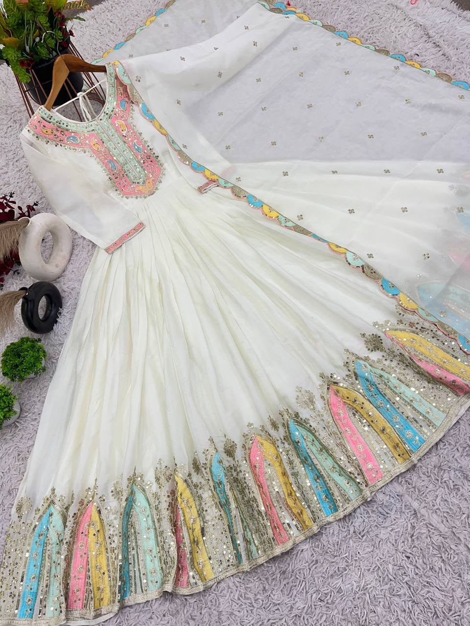 Embellished gown with duppata